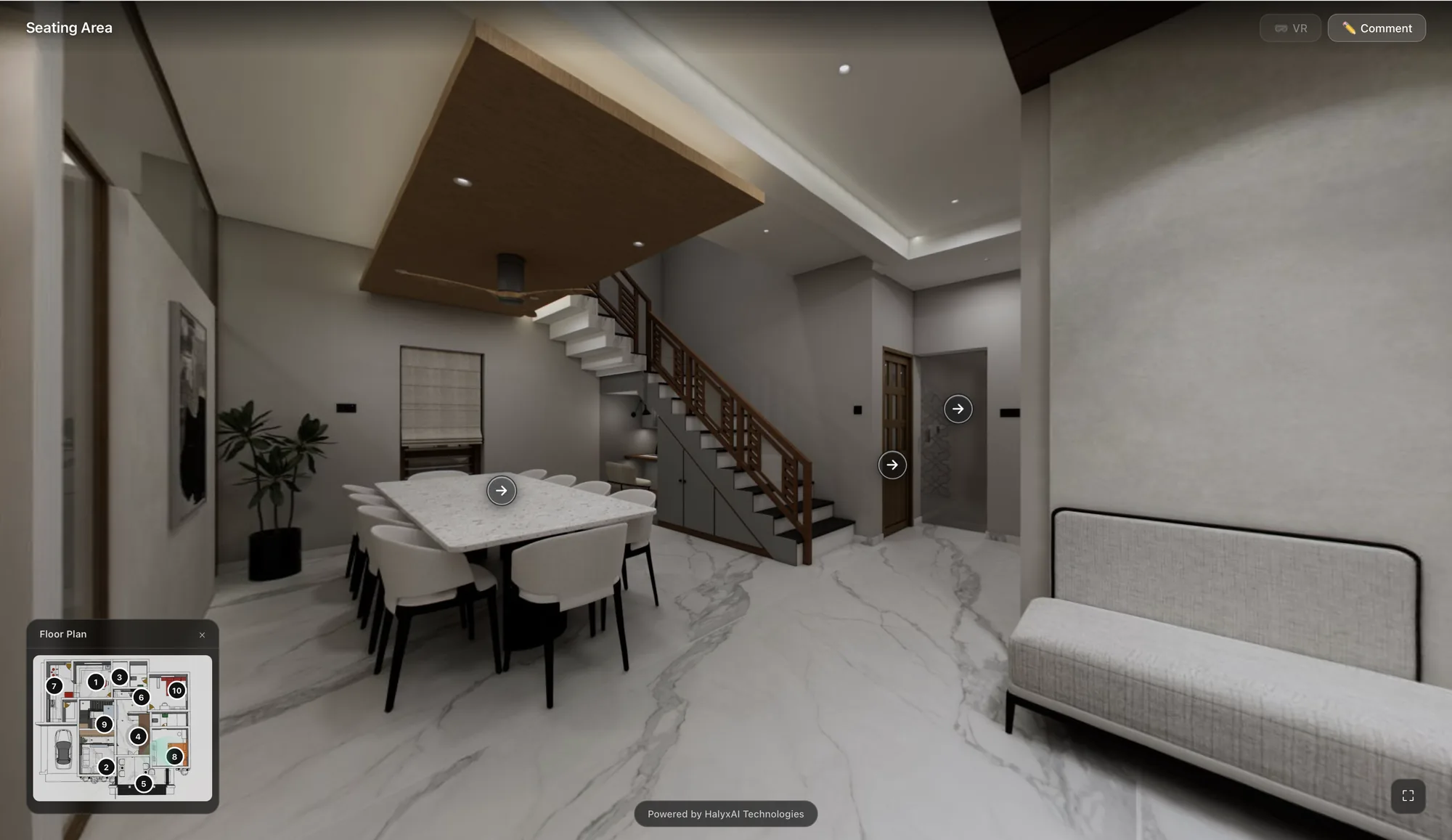 Inside a Walkthru360 tour with floor-plan minimap